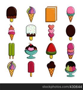 Ice cream icons set sweet. Cartoon illustration of 16 ice cream vector icons for web. Ice cream icons set sweet, cartoon style