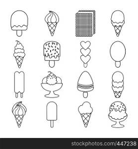 Ice cream icons set sweet. Outline illustration of 16 ice cream vector icons for web. Ice cream icons set sweet, outline style