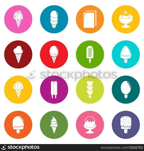 Ice cream icons set vector colorful circles isolated on white background . Ice cream icons set colorful circles vector
