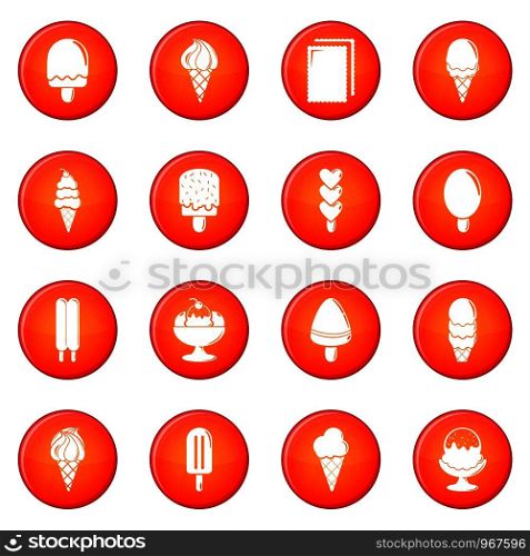 Ice cream icons set vector red circle isolated on white background . Ice cream icons set red vector