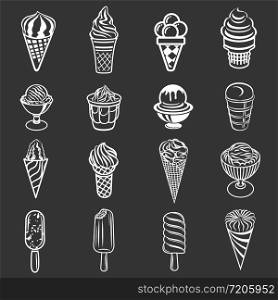 Ice cream icons set vector white isolated on grey background . Ice cream icons set grey vector