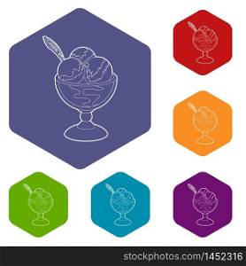 Ice cream icons vector colorful hexahedron set collection isolated on white. Ice cream icons vector hexahedron