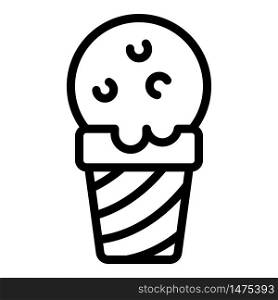 Ice cream in a striped cup icon. Outline ice cream in a striped cup vector icon for web design isolated on white background. Ice cream in a striped cup icon, outline style