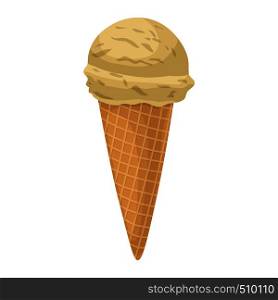 Ice cream in a waffle cone icon in cartoon style on a white background. Ice cream in a waffle cone icon, cartoon style