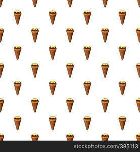Ice cream in a waffle cone pattern. Cartoon illustration of ice cream in a waffle cone vector pattern for web. Ice cream in a waffle cone pattern, cartoon style