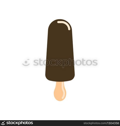 Ice cream in chocolate glaze on a wooden stick. Frozen popsicles in flat style isolated on white background. Vector illustration. Ice cream in chocolate glaze on a wooden stick. Frozen popsicles