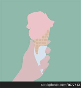 Ice cream in hand, illustration, vector on white background.