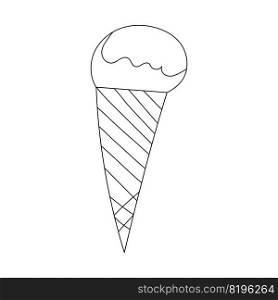 Ice cream in the form of a cone in the style of a doodle. Vector isolated image for cafe menu design. Ice cream in the form of a cone in the style of a doodle
