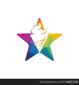 Ice cream in the waffle cone logo. Ice cream cone and star vector icon.