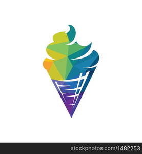 Ice cream in the waffle cone logo. Ice cream cone vector icon.