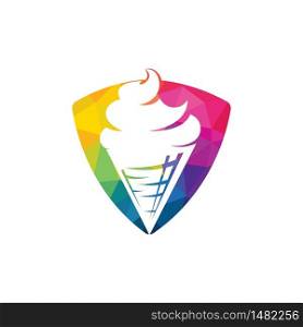 Ice cream in the waffle cone logo. Ice cream cone vector icon.
