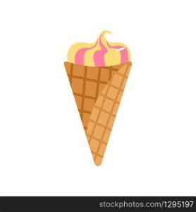 Ice cream in waffle cones in flat style isolated on white background. Vector illustration. Ice cream in waffle cones in flat style isolated on white background.