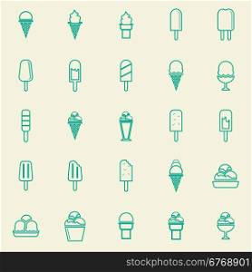 Ice cream line color icons on yellow background, stock vector