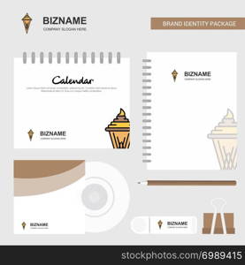 Ice cream Logo, Calendar Template, CD Cover, Diary and USB Brand Stationary Package Design Vector Template