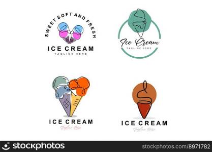 Ice Cream Logo Design, Fresh Sweet Soft Cold Food Illustration, Children’s Favorite Vector, Product Brand