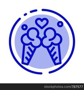 Ice Cream, Love, Travel, Sweet Blue Dotted Line Line Icon