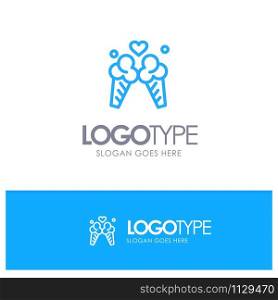Ice Cream, Love, Travel, Sweet Blue Outline Logo Place for Tagline