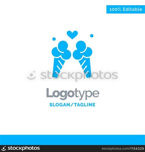 Ice Cream, Love, Travel, Sweet Blue Solid Logo Template. Place for Tagline