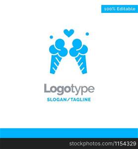 Ice Cream, Love, Travel, Sweet Blue Solid Logo Template. Place for Tagline