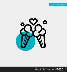 Ice Cream, Love, Travel, Sweet turquoise highlight circle point Vector icon