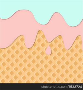 Ice Cream Melted on Wafer Background. .3d Vector Illustration. Summer dessert