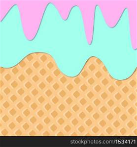Ice Cream Melted on Wafer Background. .3d Vector Illustration. Summer dessert