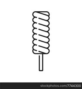 Ice cream on stick coated by glaze isolated summer dessert thin line icon. Vector fruity sundae dairy snack outline sign. Refreshing ice-cream, sweet striped popsicle, frozen refreshment food. Stripped ice-cream outline icon glazed icecream