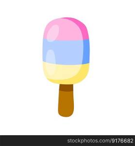 Ice cream on stick. Multi-colored delicacy. Blue, yellow and pink glaze. Flat cartoon illustration. Summer dessert. Ice cream on stick. Summer dessert.