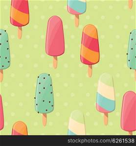 Ice cream seamless pattern, colorful summer background, delicious sweet treats, vector illustration