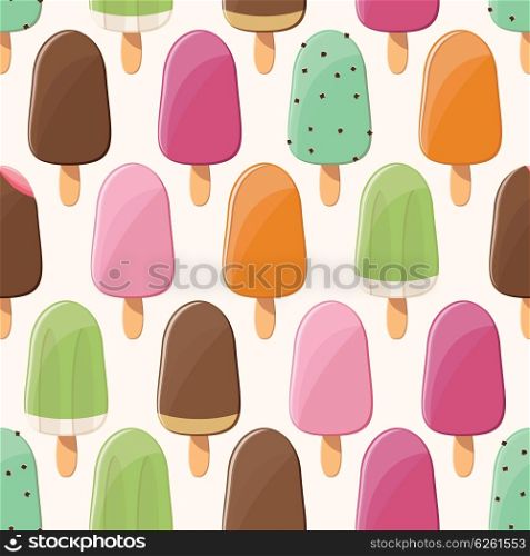 Ice cream seamless pattern, colorful summer background, delicious sweet treats, vector illustration