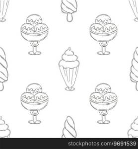 Ice cream seamless pattern. Summer. Coloring pattern with a sweet cold dessert. Print for cloth design, textile, fabric, wallpaper, wrapping paper. Coloring seamless pattern. Print for cloth design, textile, fabric, wallpaper