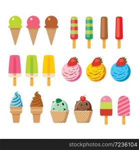 Ice cream set for summer flat design isolated background