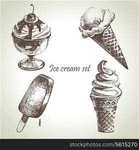 Ice cream set. Hand drawn illustrations