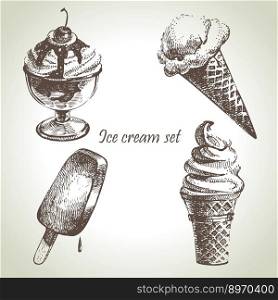 Ice cream set hand drawn vector image