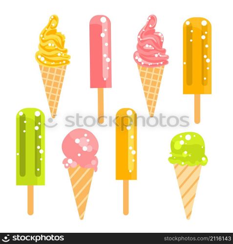 Ice cream set on white background. Vector illustration.