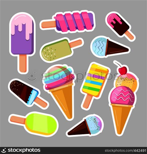 Ice cream stickers. Cute cartoon vector illustration. Collection of ice cream. Ice cream stickers. Cute cartoon vector illustration