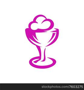 Ice cream sundae in bowl isolated icon. Vector pink creamy ice-cream, cold dairy food. Cogwheel isolated toothed gear mechanism