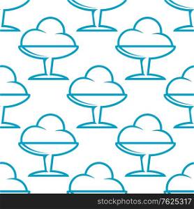 Ice cream sundae seamless pattern with a simple outline motif in a stemmed cocktail glass in blue in square format suitable for wallpaper and fabric design. Ice cream sundae seamless pattern