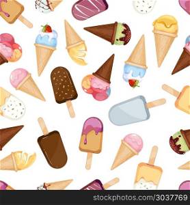 Ice cream sweet desserts vector seamless pattern. Ice cream sweet desserts vector seamless pattern. Food sweet ice cream and illustration of dessert ice cream
