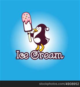 Ice cream. Vector illustration of penguin holding ice cream.