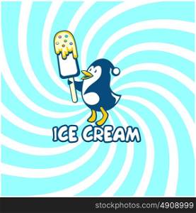 Ice cream. Vector illustration of penguin with ice cream on a bright background.