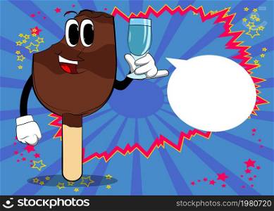 Ice Cream with a glass of water. Summer refreshment, sweet food as a cartoon character with face.