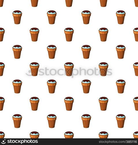 Ice cream with chocolate sauce in waffle cup pattern. Cartoon illustration of ice cream with chocolate sauce in waffle cup vector pattern for web. Ice cream with chocolate in waffle cup pattern