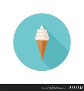 Ice cream with waffle cone. Ice cream with waffle cone in flat style. Vector simple illustration with long shadow.
