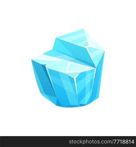 Ice crystal icon, iceberg cube of cold snow block, vector. Blue frozen water or winter icicle and glass with frost, diamond stone or glacier ice crystal. Ice crystal icon, iceberg cube of cold snow block