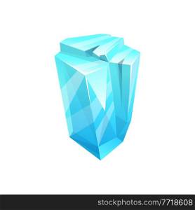 Ice crystal rock, iceberg or cube of snow, cold frozen water, vector blue icon. Winter gem icicle of crystal glass or ice rock, diamond gemstone, glacier or cracked stalagmite. Ice crystal rock, iceberg cube snow, frozen water