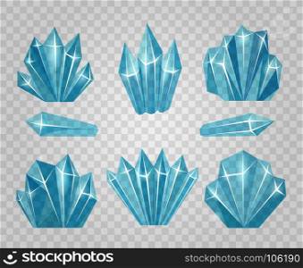 Ice crystals isolated on transparent background. Ice crystals. Icy water cubes isolated on transparent background and icicle cold blocks vector illustration