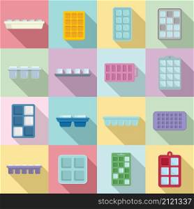 Ice cube trays icons set flat vector. Cool container. Kitchen freezer. Ice cube trays icons set flat vector. Cool container