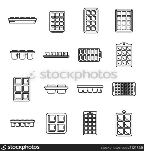 Ice cube trays icons set outline vector. Cool container. Kitchen freezer. Ice cube trays icons set outline vector. Cool container