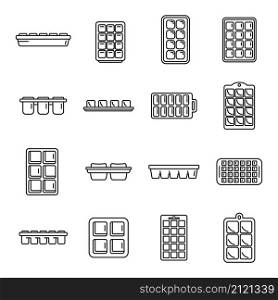 Ice cube trays icons set outline vector. Cool container. Kitchen freezer. Ice cube trays icons set outline vector. Cool container